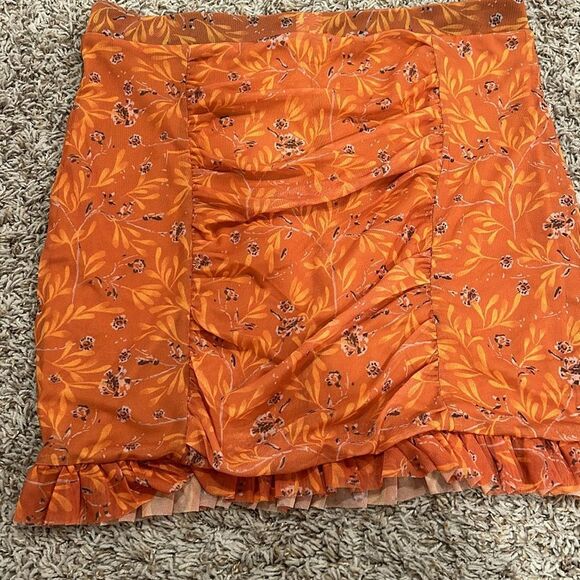 NWOT Free People Romi Mesh Orange Mini Skirt Size L - Picture 8 of 9